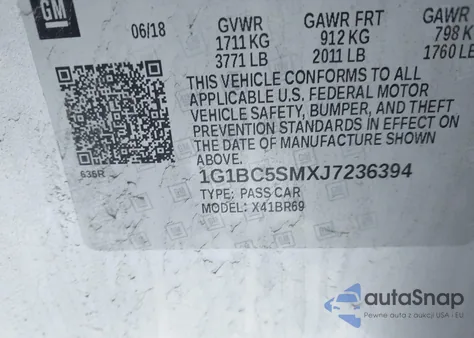 2018 Chevrolet Cruze Ls Auto from USA, damaged, VIN 1G1BC5SMXJ7236394